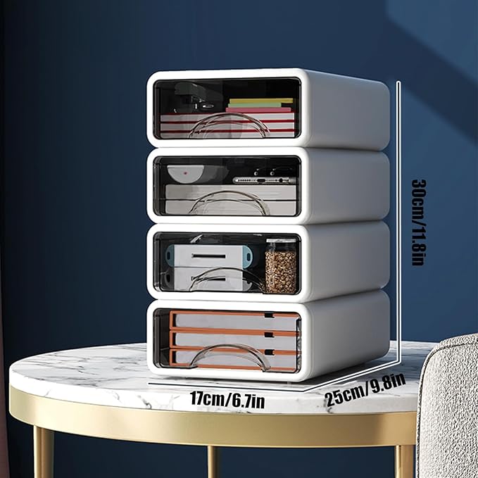 Desk Organizer with Drawers, Stackable Storage Drawers with Compartments Desktop Organization for Office Supplies, Makeup, Pencils, Tape, Erasers, Paperclips, Chargers (4 Pack White)