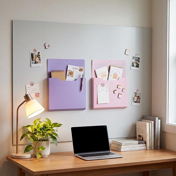 Gilprop 8 Pack Magnetic File Holder, 10"x13"x1.2" Magnetic Wall File Folders for Whiteboard, Hanging Classroom Organizer Storage, Refrigerator Magazine Holder for Mail Letters Paper Desk Office