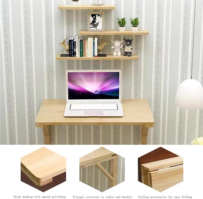 Fold-Away Wall Table , Solid Wood Folding Table, Wall mounted computer desk, study desk，Tables suitable for laundry rooms, kitchens, apartments, dormitories, or Studios (60 * 45cm/23.6 * 17.7in)