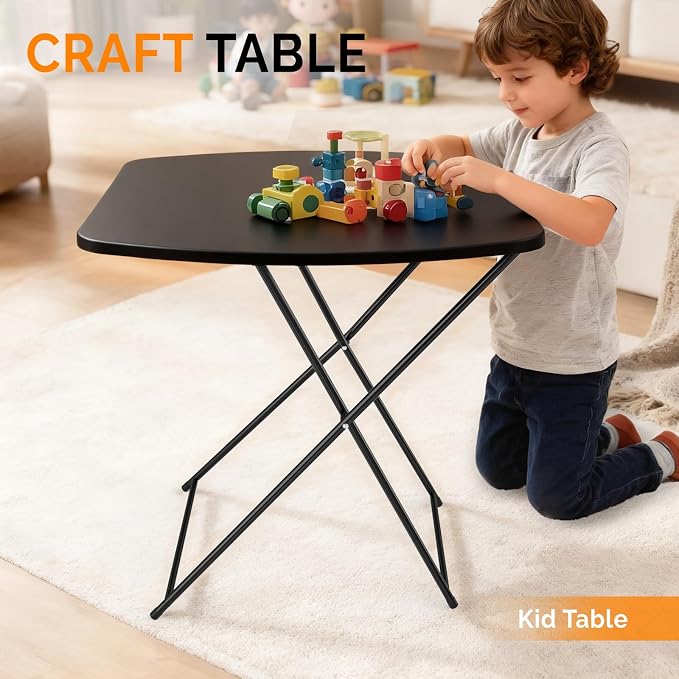 VINGLI Small Folding Table Portable, 18" Adjustable Height Personal Laptop TV Tray, Camping Table, HDPE Plastic Top with Steel Frame,Black