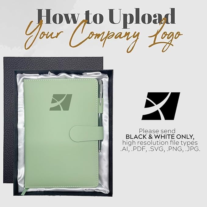 Personalized Notebook with Pen and Gift Box, Custom Logo Leather Journal, Gifts for Women Men, Engraved Journals To Write In, Birthday, Best Friend, Mom, Sister, Corporate, Business Gift (Logo-Green)