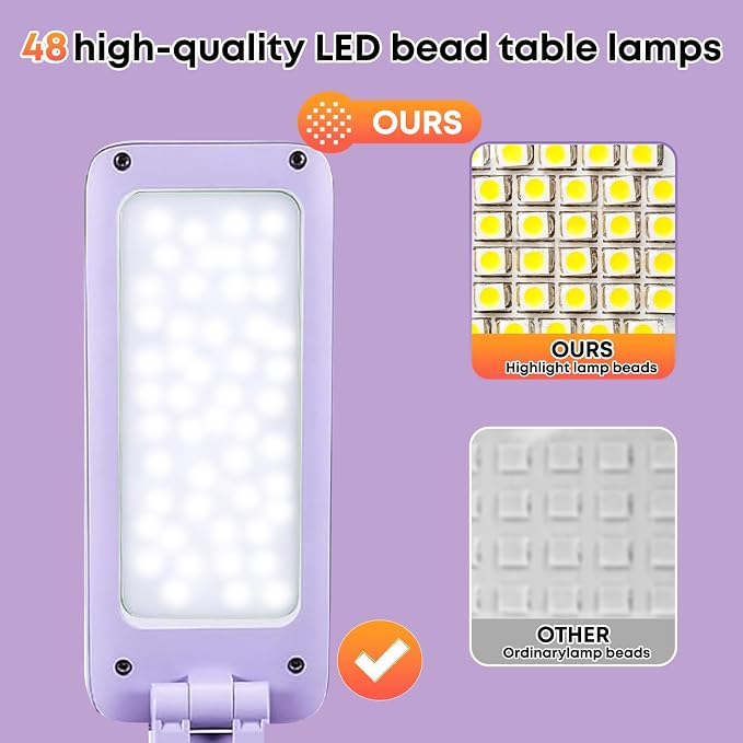 VAVOFO Cute Bunny Desk Lamp, Foldable LED Rechargeable Table Light, Eye-Caring Reading Lamp, 3 Color Modes & Dimmable, for Kids Girls Bedroom Study Dorm Room（Purple）