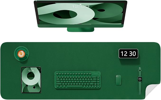 Desk Pad, 48" x 17" PU Leather Non-Slip Desk Mat Large Mouse Pad for Desktop, Waterproof Laptop Computer Writing Mat for Office, Home, Work, Gaming, Dark Green