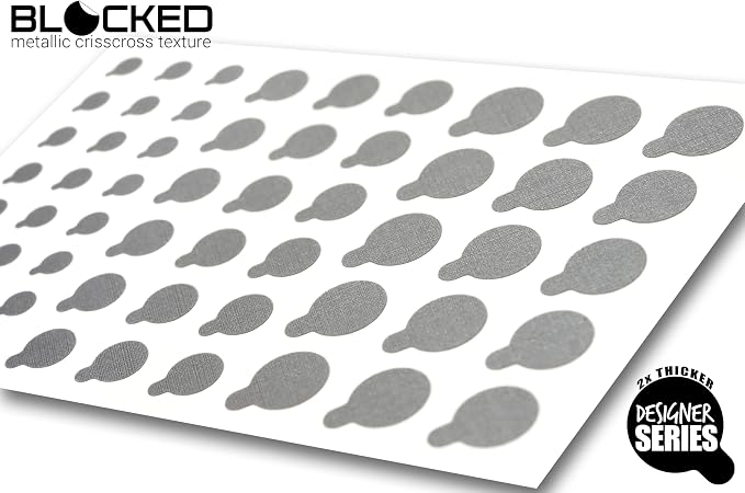 Rigid Series - 2X Thicker | BLOCKED Original Vinyl Webcam Cover Stickers | 57 Tabbed Restickable & Stackable Privacy Covers | for All Camera-endable Devices | 3-Sizes | Metallic Crisscross Textured