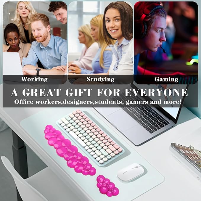 Gel Cloud Keyboard and Mouse Wrist Rest, Cute Wrist Support and Arm Support Keyboard Rest for Keyboard and Mouse Typing Pain Relief，Suitable for Office/Computer/Laptop/Gaming (Transparent Red)