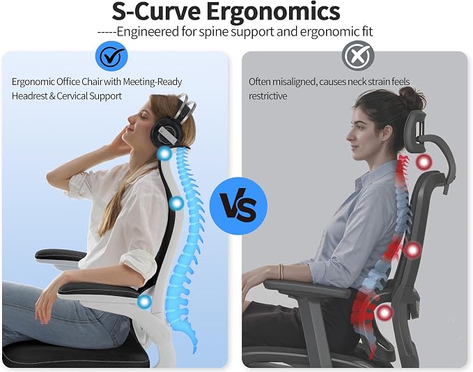 TRALT Ergonomic Office Chair- Desk Chair with Adjustable Lumbar Support | Big and Tall Back Ergonomic Desk Chair - Home Office Mesh Chairs and PU Leather Seat for Home Reading to Adults(White Black)