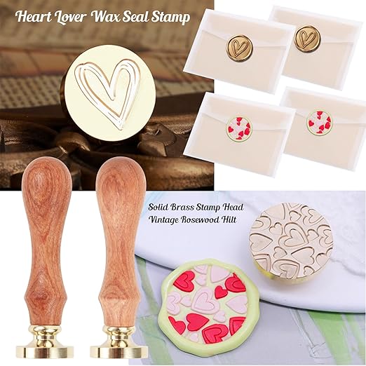 Wax Seal Stamp Kit with 24 Colors Wax Seal Beads 600pcs, WASOHLING 2PCS Love Heart WaxSeal Stamps with Electric Sealing Warmer Set, Envelopes and Metallic Pen for Letter Sealing