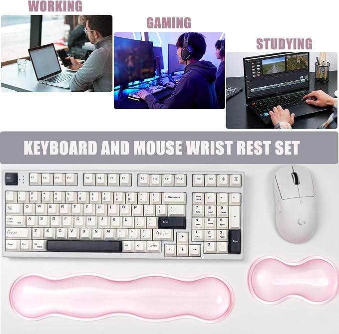 Clear Gel Mouse Wrist Rest, Pink Cute Wrist Rest, Comfort & Support for Typing and Gaming (Pink-Short)