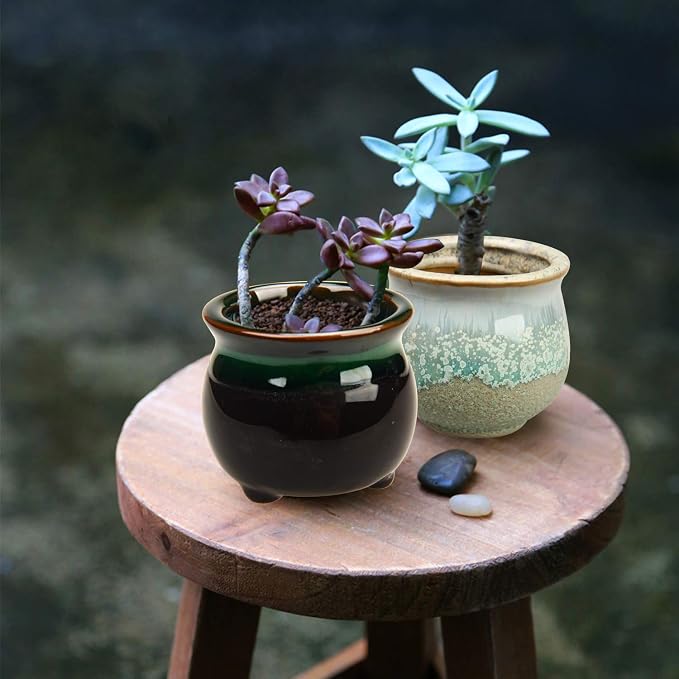2.1 Inch Succulent Pot with Drainage,Planting/Flower Pots,Small Planter for Mini Plant Ceramic Flowing Glaze Base Serial Set with Holes