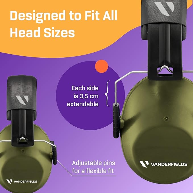 Vanderfields - Hearing Protection Ear Muffs - Over 33 dB (2K Hz) Broad Noise Cancelling Sound Reduction - Adults & Teens