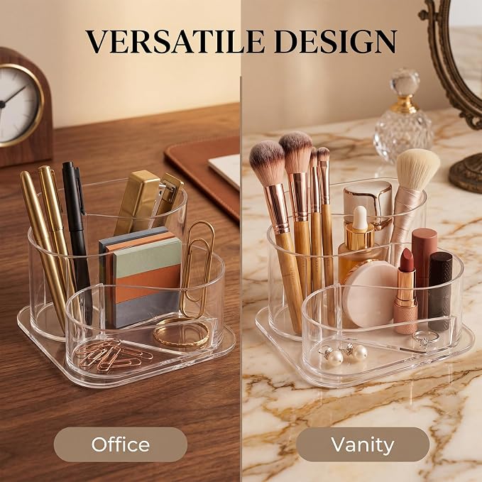 Desk Top Organizer, Aesthetic Pen Pencil Holder | for Desk, Small Office Teacher Desktop Organizers and Accessories (Clear)