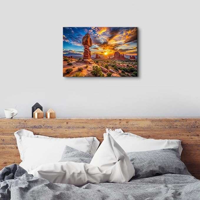 Arches National Park Wall Art Nature Sunset Desert Pictures Living Room Wall Decor USA Moab Utah Wilderness Scenery Canvas Painting Green Botanical Posters Prints Artwork Bathroom Decorations 16x24"
