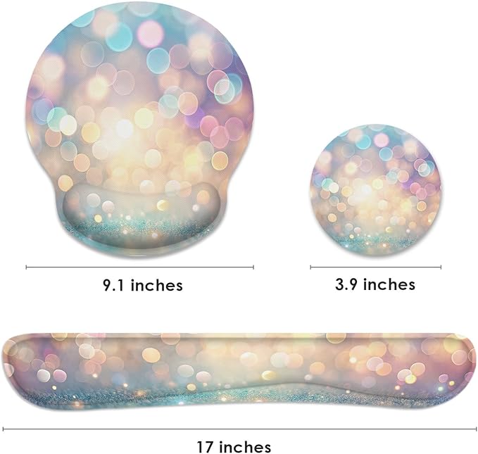 Britimes Colorful Fantasy Ergonomic Mouse Pad Set with Wrist Rest Non-Slip Rubber Base Glitter Gold Wrist Cushion Support and Coasters Mousepad with Wrist Support for Computer Keyboard and Desk