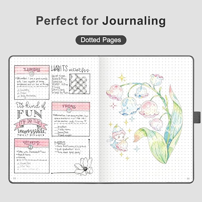 AHGXG Dotted Journal Notebook, 160 Numbered Pages, A5 Medium Size (5.7'' x 8.3''), 120 GSM Thick Paper, Leather Hardcover, for Journaling, Planning, Tracking (Gray)