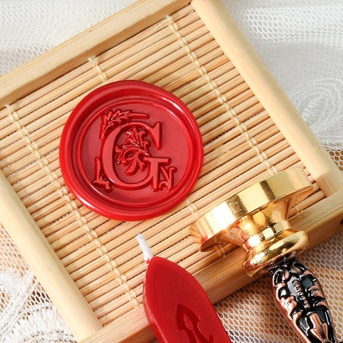 Wax Seal Stamp kit, Envelope Seals Sticker DIY Kit - Retro Sealing Wax Candle + Classic Initial Alphabet Seal Stamp Letter G - in Blue Gift Box