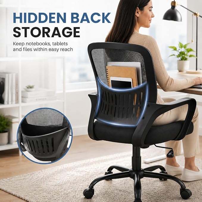 Ergonomic Office Chair, Home Office Desk Chair, Game Chair with Lumbar Support, Breathable Mesh Chairs, Swivel Desk Chairs for Computer, Home, Office, 360° Swivel (Blank)