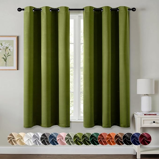 MIULEE Blackout Curtains for Bedroom Living Room 2 Panels, Thermal Insulated Room Darkening Drapes Grommet Noise Reducing Light Blocking Window Treatments 63 Inches Long 40x63 Inch Light Olive Green