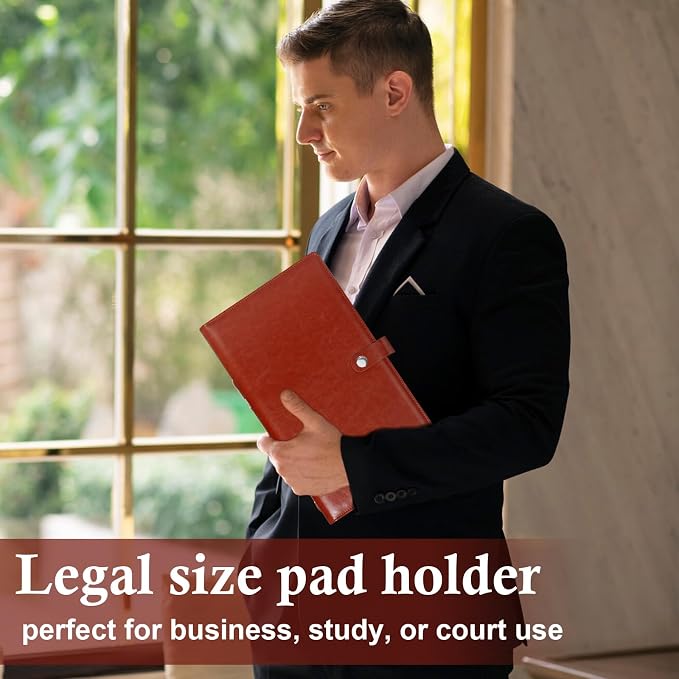 1Pack Legal Size Portfolio Padfolio PU Leather with 8.5 x 14 inch Tearable Legal Pad Holder 50 Sheets Leather Portfolio Folder Binder for Interview Attorneys Business Brown