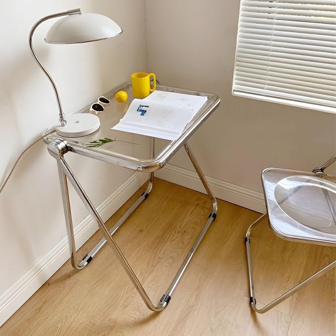 Compact Writing Desk Folding Design Collapsible Feature for Small Spaces Without Chairs Transparent Folding Table Acrylic Bedroom Balcony Table Portable Table Clear 25.5" L x 19.5" W x 27" H