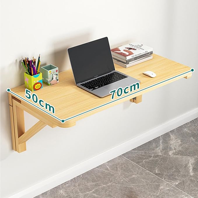 Fold-Away Wall Table , Solid Wood Folding Table, Wall mounted computer desk, study desk，Tables suitable for laundry rooms, kitchens, apartments, dormitories, or Studios (70*50cm/27.5*19.6in)