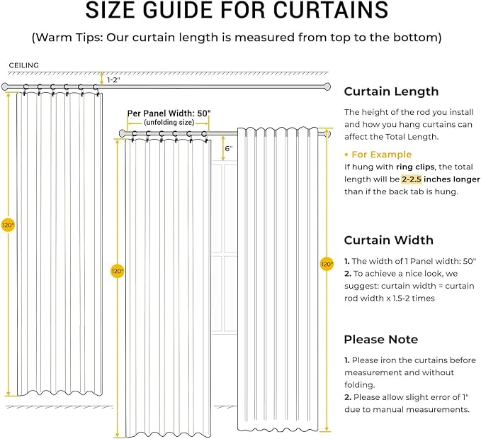 INOVADAY 100% Blackout Curtains for Bedroom, Oatmeal Black Out Curtains 120 Inch Long, Clip Rings Linen Blackout Drapes, Thermal Insulated Room Darkening for Living Room, 2 Panels - W50xL120