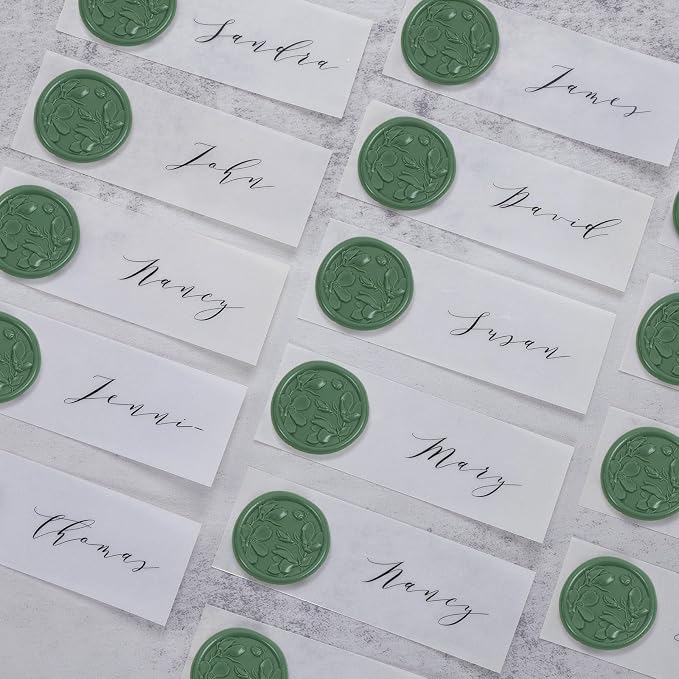 UNIQOOO Wax Seal Stickers - 3D Magnolia Wedding Invitation Envelope Botanical Seal Stickers, 50 Pcs Self- Adhesive Olive Green Sticker, Perfect for Invitation, Christmas, Gift Wrapping, Party