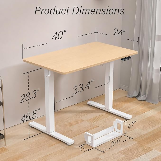 Kingant Standing Desk Height Adjustable Small Electric Stand Up Desks [40 x 24 Inch] - Ergonomic Sit Stand Desk Rising Desks for Home Office Computer Desk Workstation with Cable Management