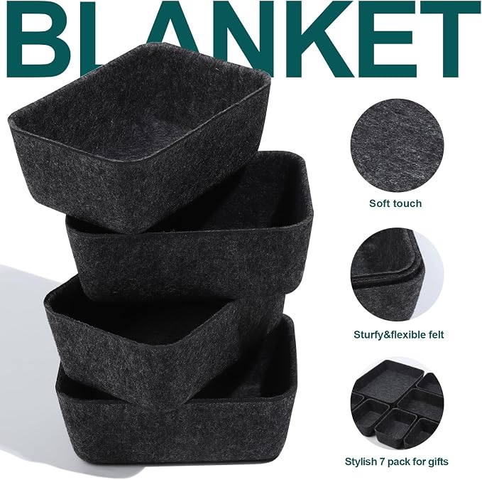 Desk Drawer Organizer | 7 Pack Felt Drawer Organizer Shallow Drawer Organizers Felt Storage Bins,Desk organizer trays (Gray)
