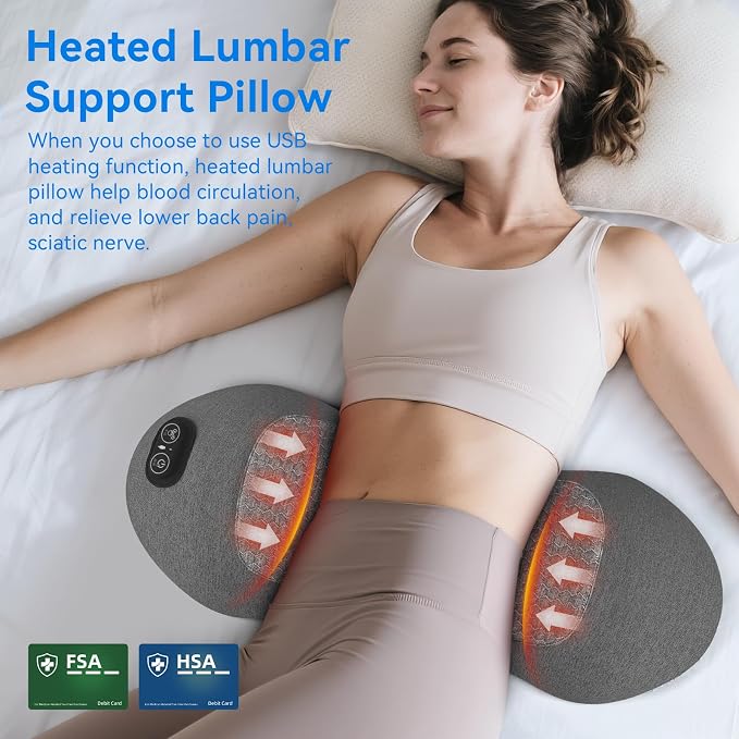 3 in 1 Lower Back Massager - Electric Lumbar with Heat, Vibration Massager, Airbag Traction,Lumbar Support Pillow for Lower Back Pain Relief,Deep Tissue Relaxation FSA Eligible/HSA Eligible