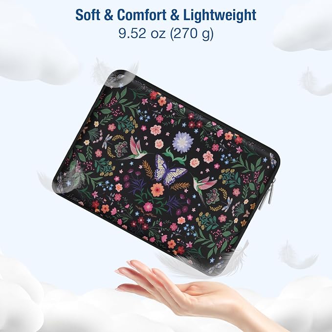 MOSISO Laptop Case 16 inch, 15-15.6 inch Laptop Sleeve Bag Compatible with MacBook Pro 16 M5 M4 M3 M2 M1, HP Acer Dell Lenovo ASUS, Neoprene Hummingbird Plants Flowers Bag with Small Case, Black
