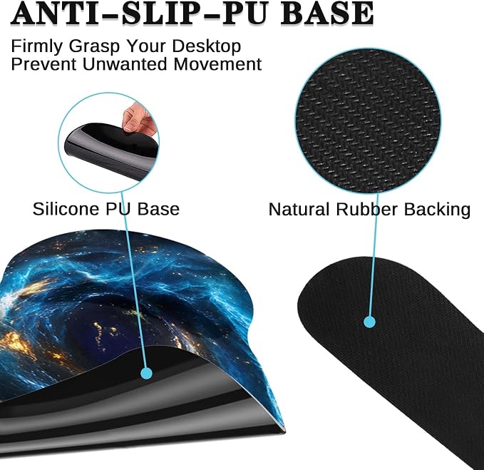 Britimes Blue Black Galaxy Space Ergonomic Mouse Pad Set with Wrist Rest Non-Slip Rubber Base Wrist Cushion Support and Coasters Mousepad with Wrist Support for Computer Keyboard and Desk