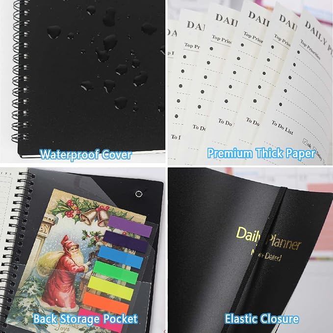 Daily Planner Undated 2 Pack, A5 To Do List Notebook with Hourly Schedules, Spiral Time Management Organizer for Man Women, 8.3" x 5.6" 152 Pages