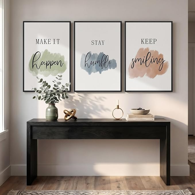 Framed Inspirational Wall Art for Office Decor, 3 Piece Modern Motivational Canvas Prints Paintings, Minimalist Colorful Positive Affirmations Pictures for Home Office Bedroom Gym Wall Decor, 16x24 In