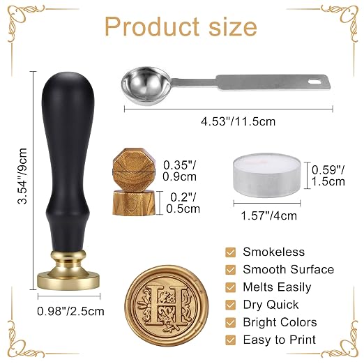 Yoption Traditional Initial Alphabet Wax Seal Stamp with 120 Antique Gold Wax Seal Beads Kit for Wedding Engagement Party Invitation Envelope Christmas Gift Wrap - Letter H