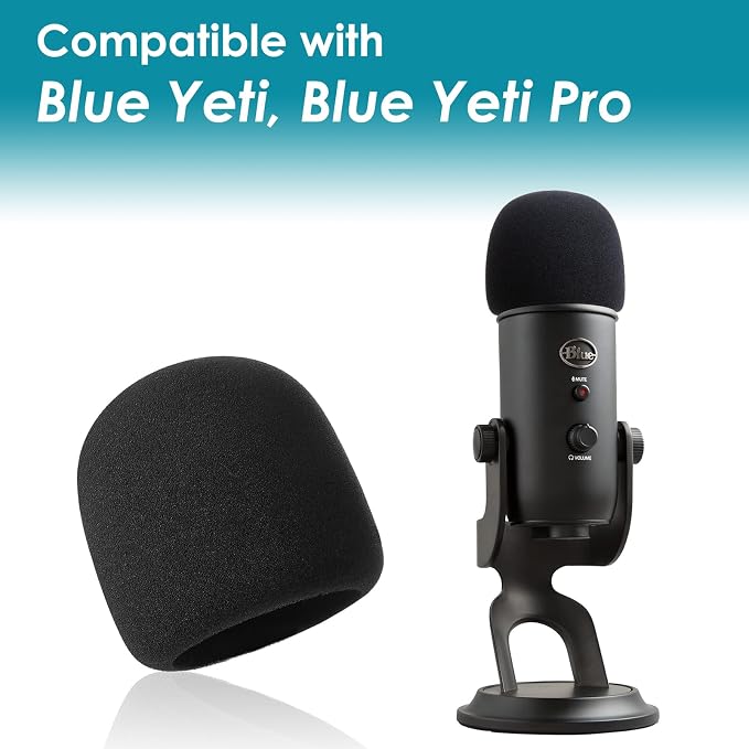 Foam Windscreen for Blue Yeti, Yeti Pro, MXL, Audio Technica and Other Large Microphones, Pop Filter Cover made from Quality Sponge Material by YOUSHARES (Black)