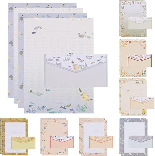 72Pcs Stationery Paper and Envelopes Set Contain 48Pcs Letter Paper 24Pcs Envelopes Double Sided Floral Design Lined Stationary Set for Writing Letters Poem Office School Supplies
