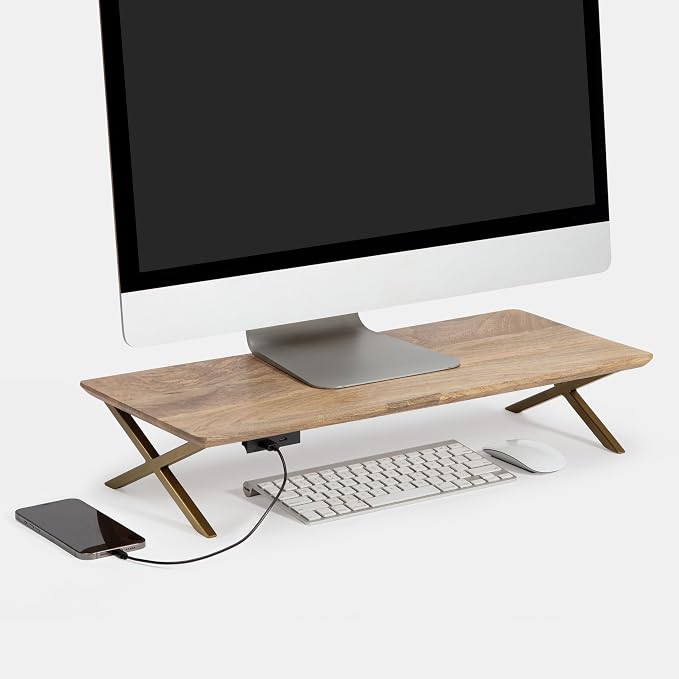 Anji Mountain Monitor Stand - Desktop Organizer & Laptop Riser, Ergonomic Monitor Riser, Space-Saving Monitor Stand for Desk, Durable Construction, Easy Assembly, Ideal for Home & Office,Natural
