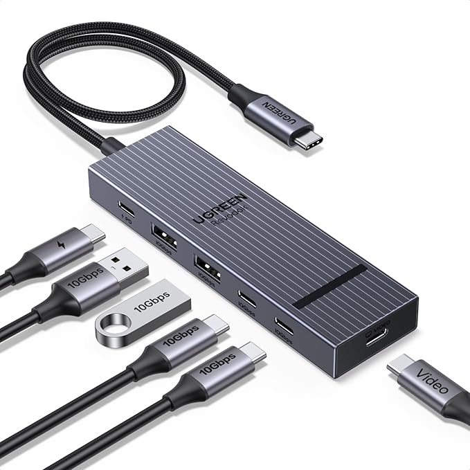 UGREEN Revodok USB-C Hub 4K@60Hz Video Adapter 10Gbps 2×USB-A 3.2 + 2×USB-C 3.2 100W PD, USB Hub Splitter Compatible with Portable Monitor, MacBook Pro/Air, iPad Pro, Steam Deck, Dell XPS