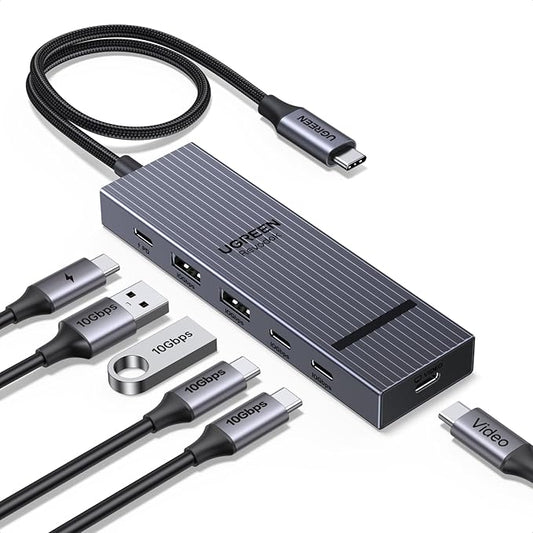 UGREEN Revodok USB-C Hub 4K@60Hz Video Adapter 10Gbps 2×USB-A 3.2 + 2×USB-C 3.2 100W PD, USB Hub Splitter Compatible with Portable Monitor, MacBook Pro/Air, iPad Pro, Steam Deck, Dell XPS