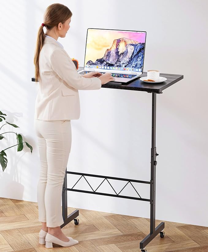 COMHOMA Standing Desk Adjustable Height & Tiltable Tabletop, Portable Stand Up Desk for Laptop, Mobile Folding Desk for Home Office Work and Walking Pad Treadmill, Height 30.7"-46.4", Black