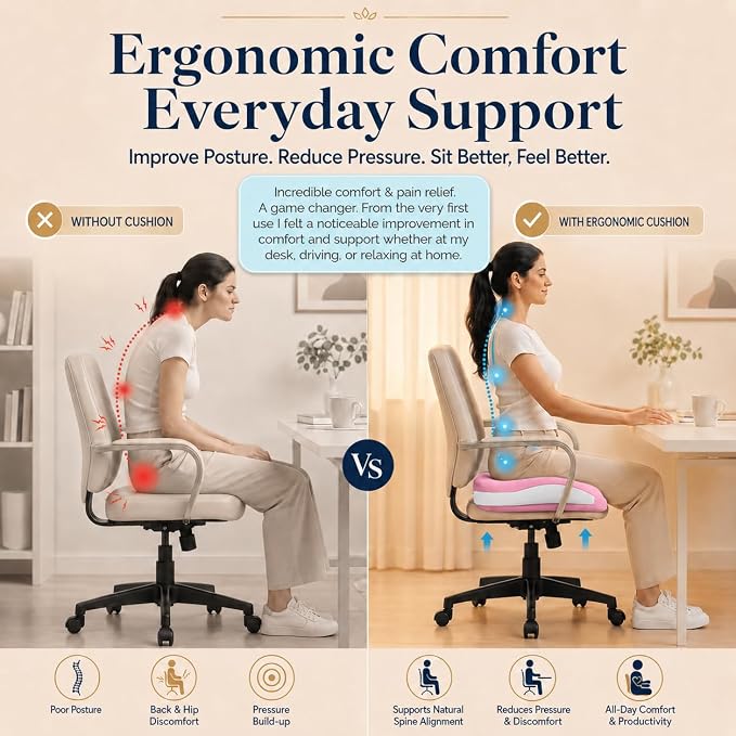Seat Cushions for Office Chairs Wheelchair Cushion for Long Sitting Back Pain，Memory Foam Seat Car Computer Desk Chair Cushion，Coccyx Cushion for Tailbone Pain Relief Cushion Office Chair Butt Pillow