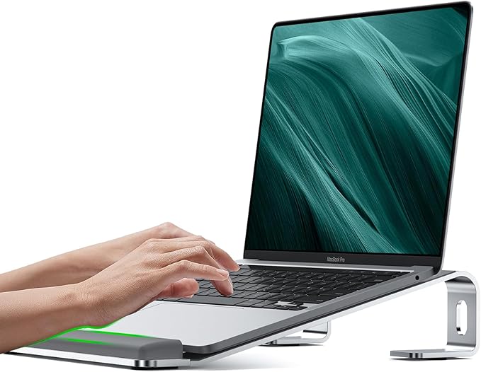 JCZT Aluminum Laptop Stand, Laptop Riser with Wrist Rest, Silver | Ergonomic Detachable Portable Laptop Stand for Desk, Notebook Holder Compatible with MacBook Air Pro, All 10-17'' Laptops