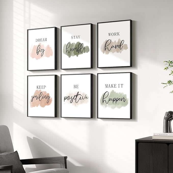 Framed Inspirational Wall Art for Office, Neutral Motivational Quotes Office Decor, Positive Affirmations Team Work Leadership Encouraging Canvas Wall Art Decor Gifts for Women, 11x14 Inch-6 Piece
