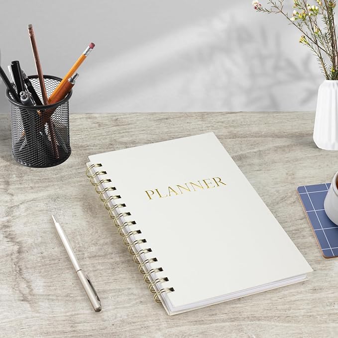 LONLAT Undated Weekly and Monthly Planner Spiral Bound- Weekly Goals Notebook, To Do List, Habit Tracker Journal, Academic, Aesthetic, Stylish School or Office Supplies (6.1" x 8.4" - Cream)