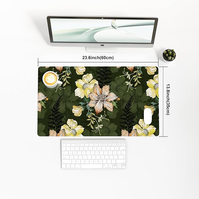 Colorful Star Large Mouse Pad, PU Leather Waterproof Desk Mat, Computer Gaming Mouse Pad, XXL Table Mousepad Non Slip Full Desk Pad for School Office Home 23.6" x 13.8" - Vintage Bold Flowers