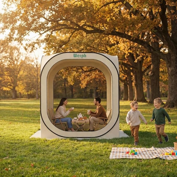 Werph 6x6 Pop-Up Screen Tent, Mosquito Net Gazebo, UV Resistant, Beige | Roof Waterproof Screen Canopy, Quick Setup Outdoor Shelter for Backyard, Patio, Garden, Picnic, Camping and Events