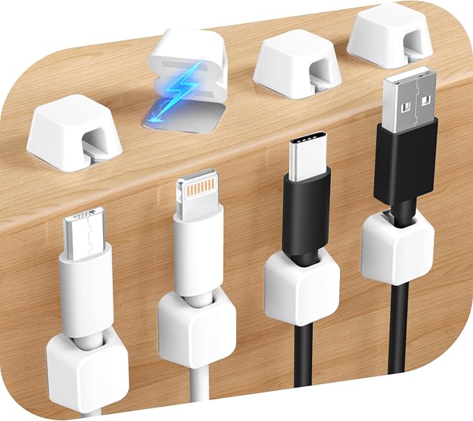 Viaky 8 PCS Magnetic Cable Holder, Magnetic Cable Clips,Charger Cord Holders for USB Type-C Earphone Wires, Multipurpose Cable Management Cord Organizer for Desk Nightstand Car Office(White)