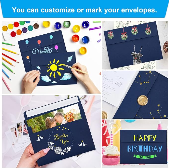 50 Packs 5x7 Envelopes A7 for Invitations, Printable Invitation Envelopes Self Seal for Weddings, Invitations, Photos, Greeting Cards, Mailing (Navy Blue)