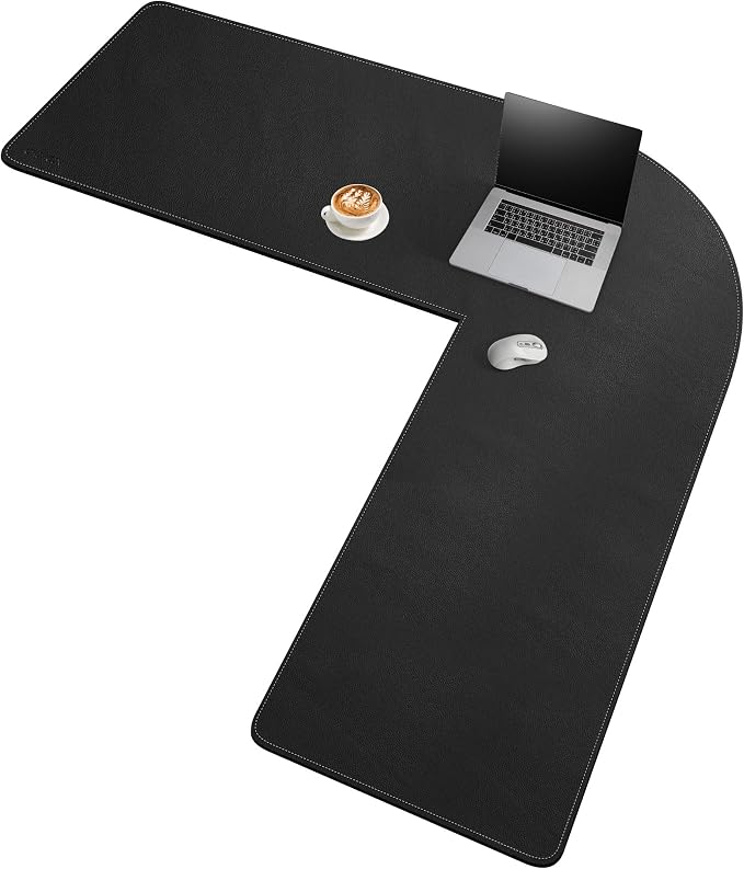 Chihein L-Shaped Desk Pad, Dual Sided Corner Desk Mat (57.1”+ 57.1”) x 19.7”, Computer Office Mouse pad Writing Table Pad for Home Office - Black