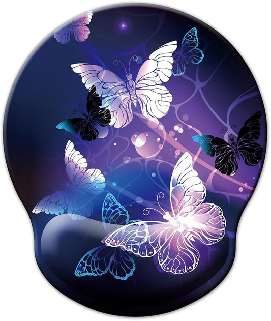 Mouse Pad with Wrist Support, Ergonomic Mouse Pad with Memory Foam Wrist Rest Cushion, Non-Slip Rubber Base Gaming Mice Pad for Home Office Computer Laptop, Butterfly